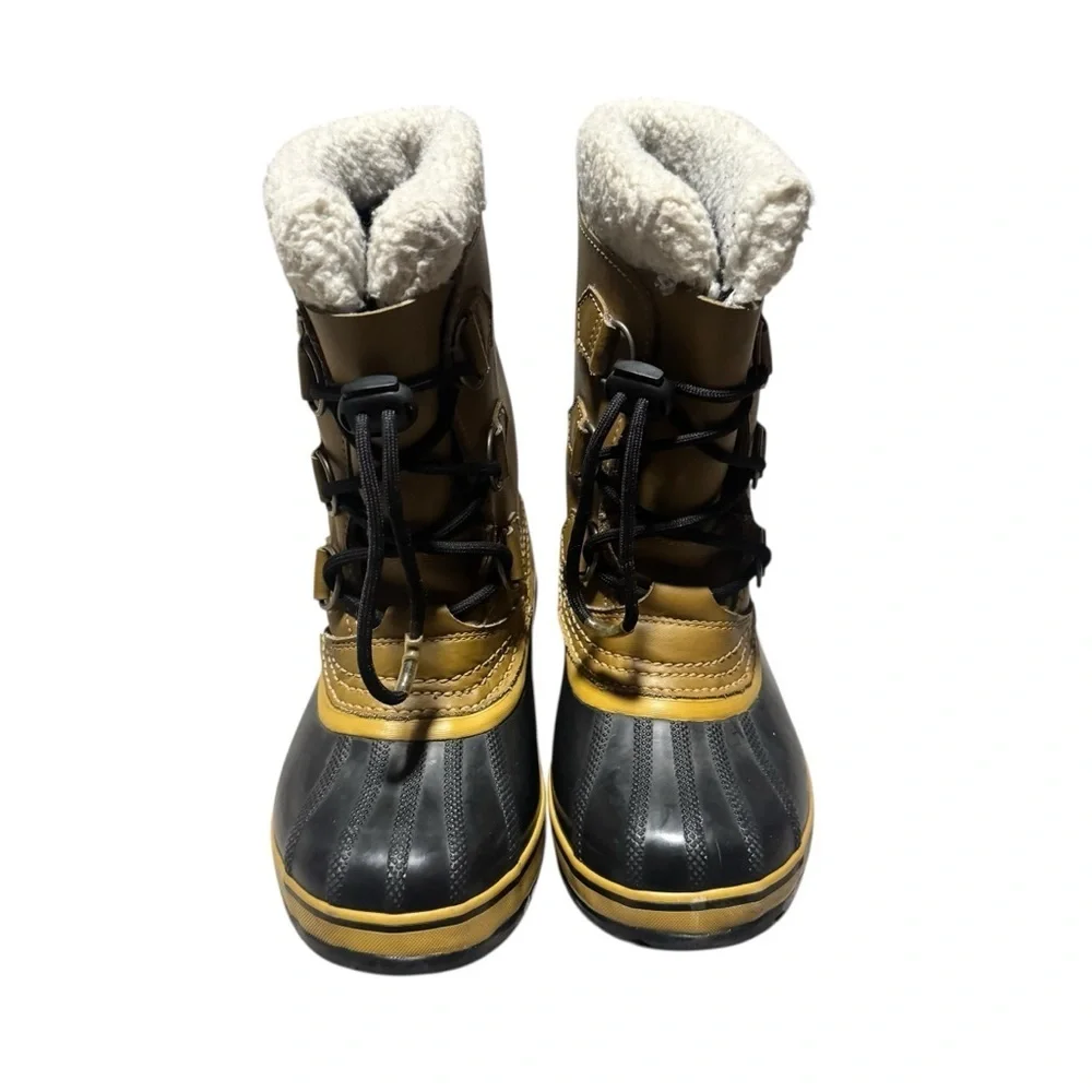 Sorel Caribou Snow Boots Insulated Waterproof Winter Tan Blaack Youth Size 2